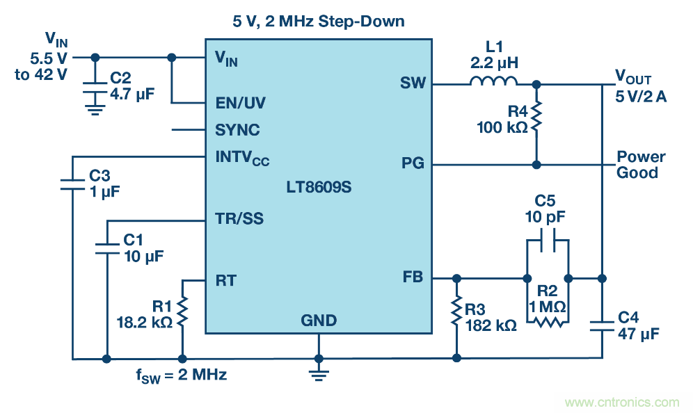 具 2.5 &mu;A 靜態(tài)電流和超低 EMI 輻射的 42 V、2 A/3 A 峰值同步降壓型穩(wěn)壓器