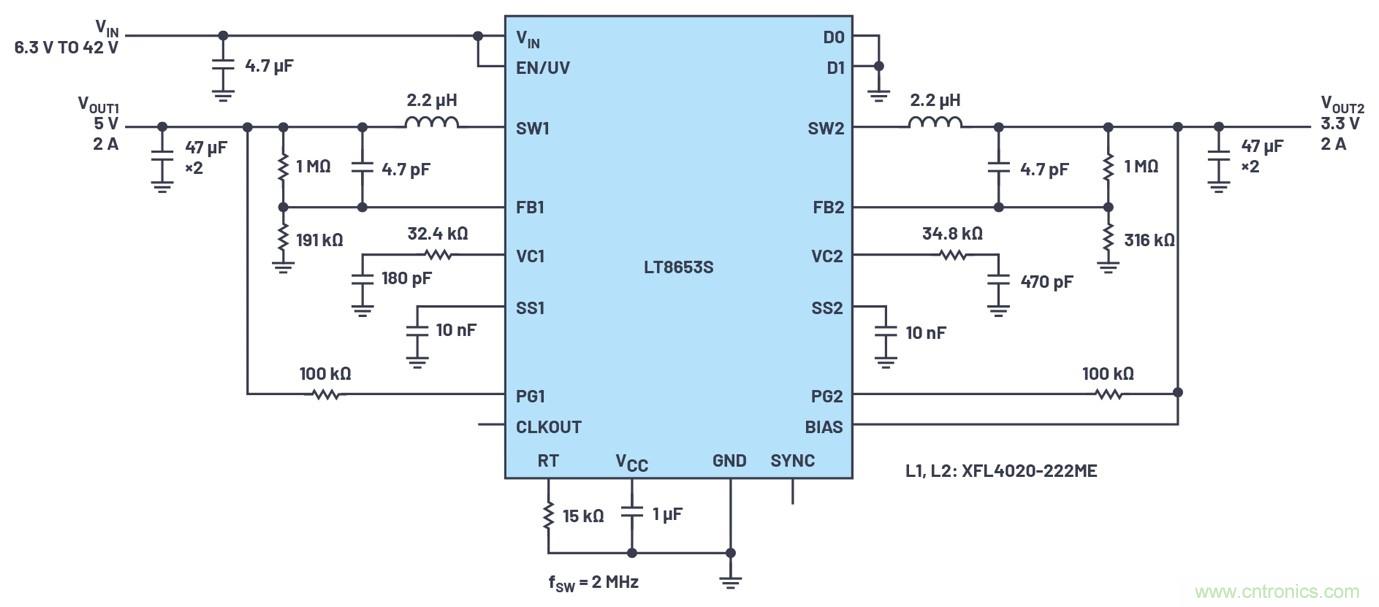 具有6.2 &micro;A靜態(tài)電流的雙通道、42 V、2 A、單片、同步降壓型Silent Switcher 2穩(wěn)壓器